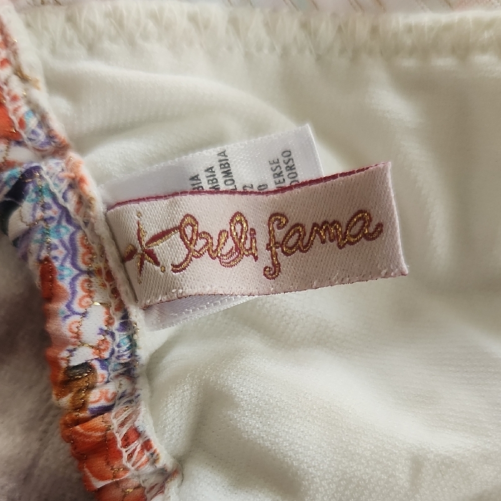 Luli Fama Merenguito Coral & White Paisley Triangle Bikini Top - Picture 4 of 6